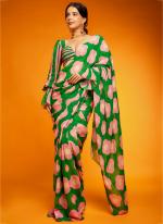 Georgette Green Festival Wear Printed Saree